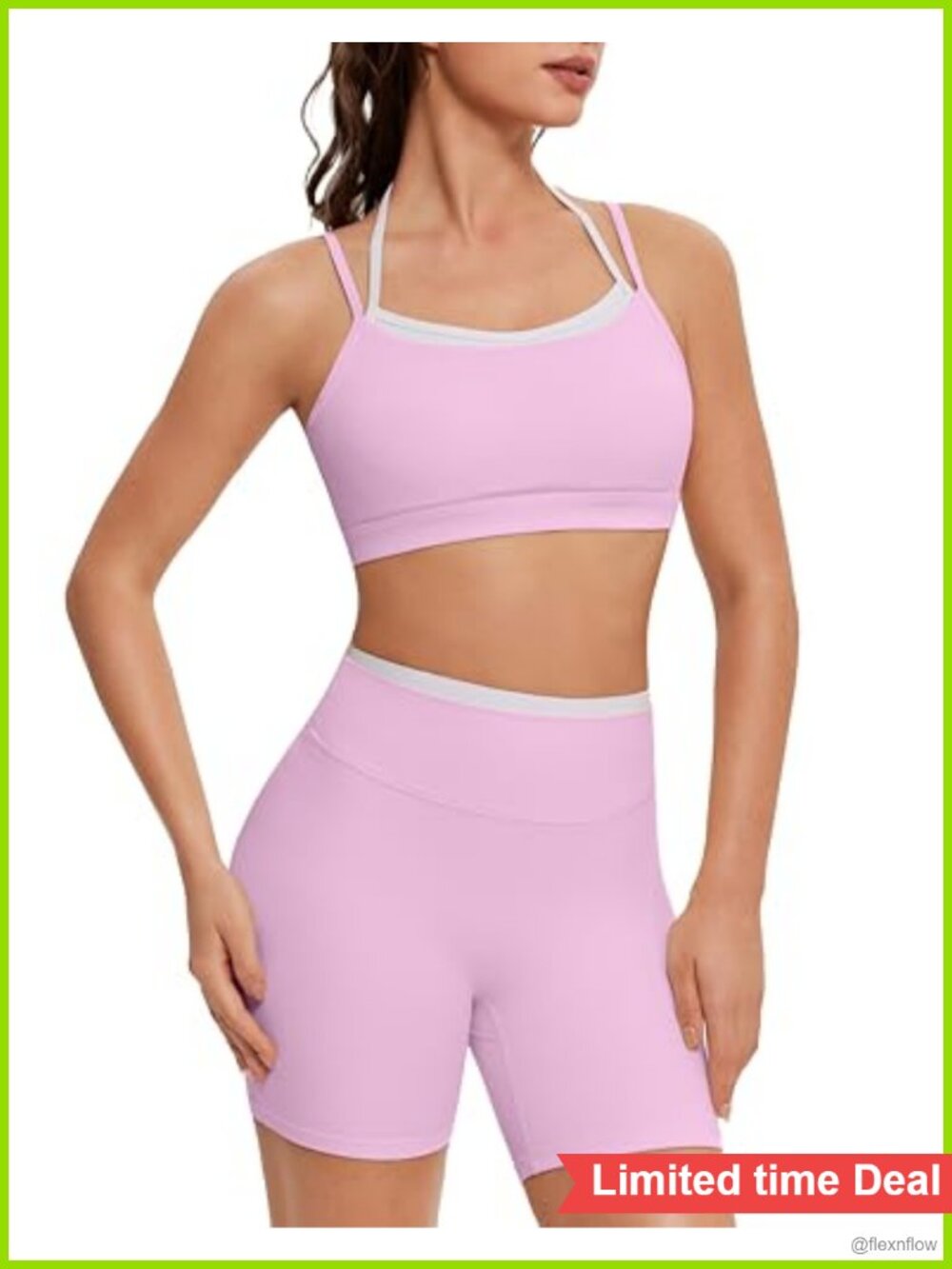 Halter Sports Bra and Biker Shorts Workout Set Nylon Elastane